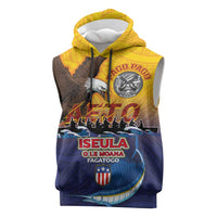 American Samoa Fautasi Sleeveless Hoodie Bald Eage and Sailfish with Kakau Motifs - Polynesian Pride
