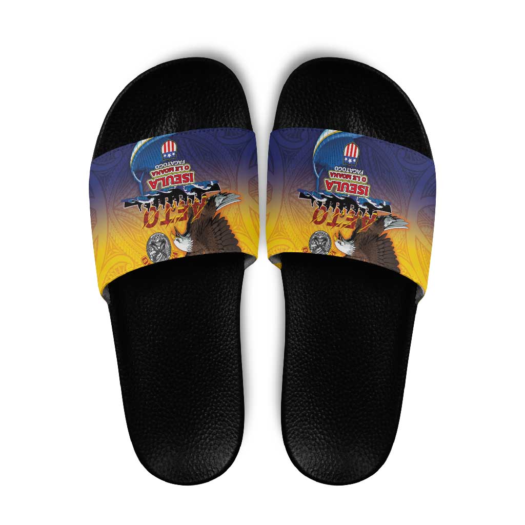 American Samoa Fautasi Slide Sandals Bald Eage and Sailfish with Kakau Motifs - Polynesian Pride