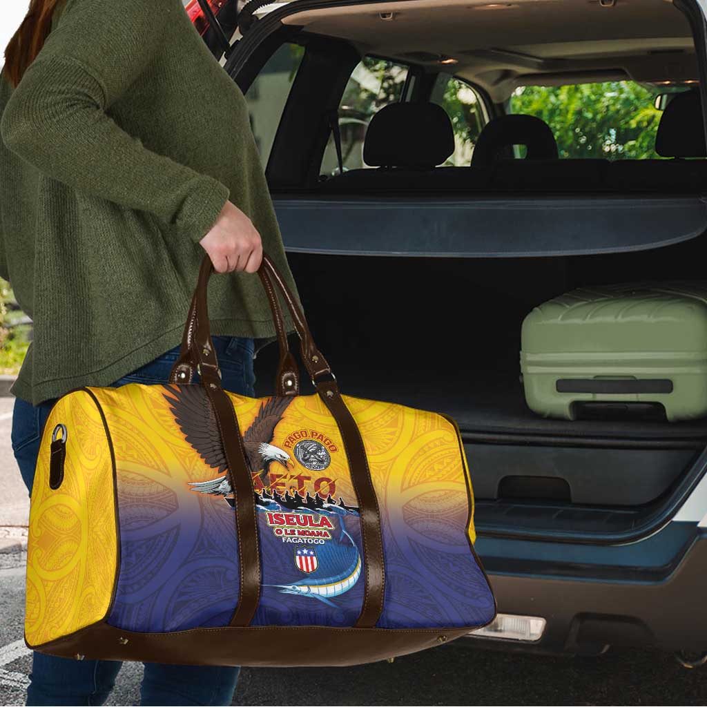 American Samoa Fautasi Travel Bag Bald Eage and Sailfish with Kakau Motifs - Polynesian Pride