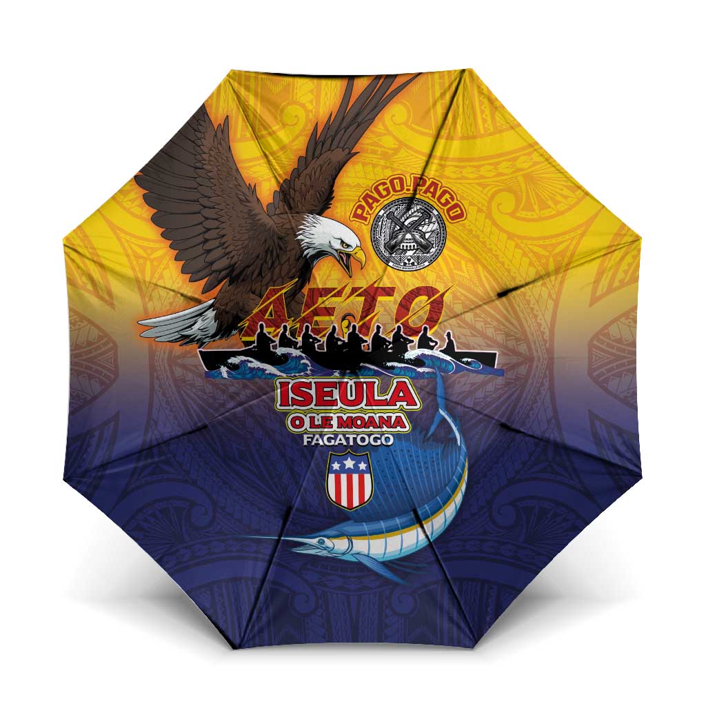 American Samoa Fautasi Umbrella Bald Eage and Sailfish with Kakau Motifs - Polynesian Pride