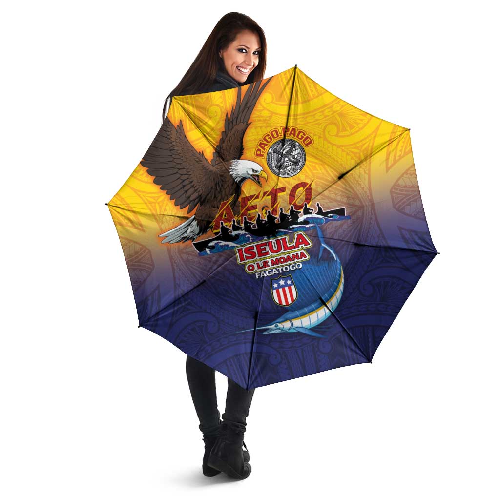 American Samoa Fautasi Umbrella Bald Eage and Sailfish with Kakau Motifs - Polynesian Pride
