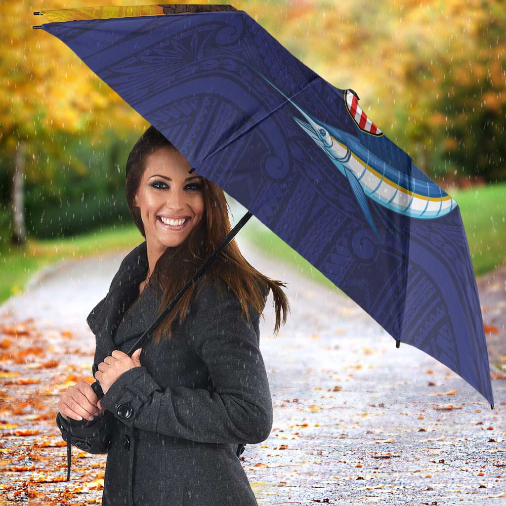 American Samoa Fautasi Umbrella Bald Eage and Sailfish with Kakau Motifs - Polynesian Pride