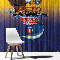 American Samoa Fautasi Window Curtain Bald Eage and Sailfish with Kakau Motifs - Polynesian Pride