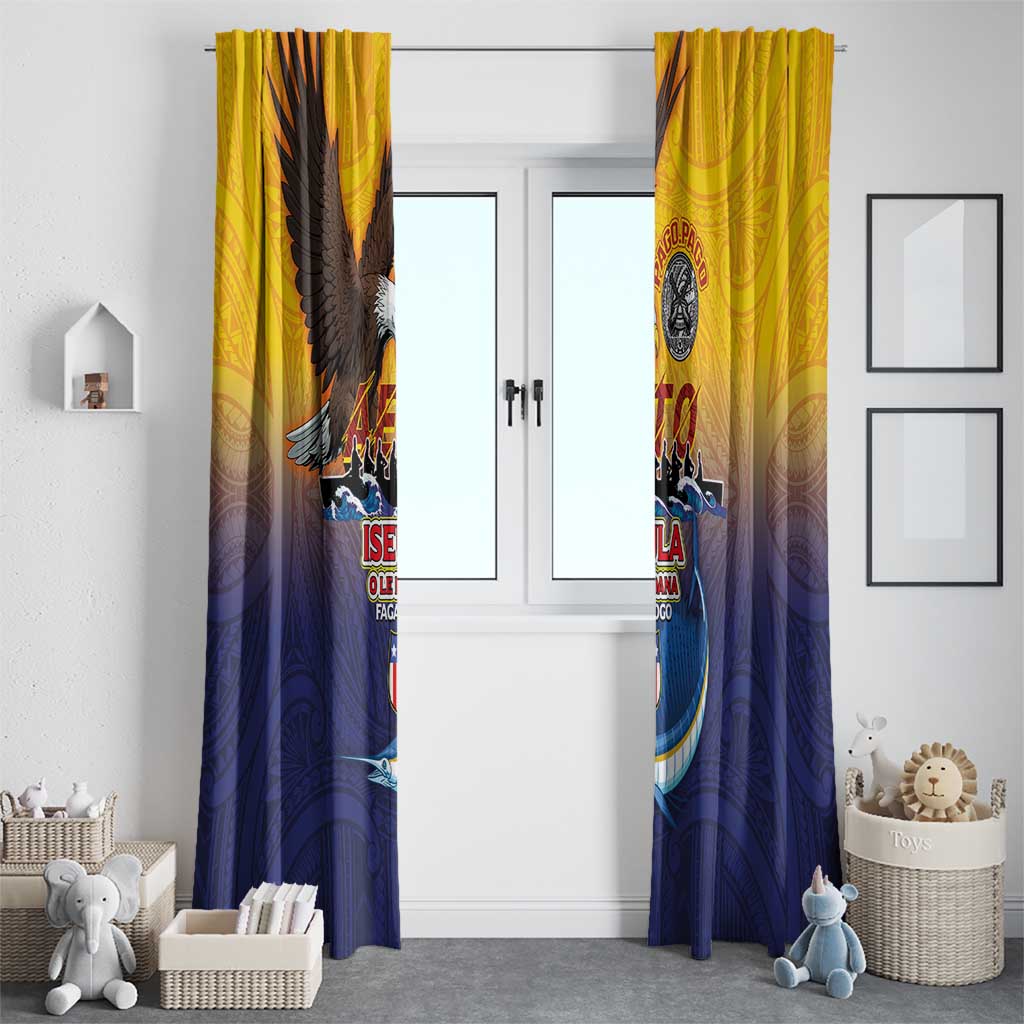 American Samoa Fautasi Window Curtain Bald Eage and Sailfish with Kakau Motifs - Polynesian Pride