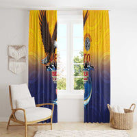 American Samoa Fautasi Window Curtain Bald Eage and Sailfish with Kakau Motifs - Polynesian Pride