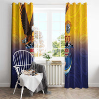 American Samoa Fautasi Window Curtain Bald Eage and Sailfish with Kakau Motifs - Polynesian Pride