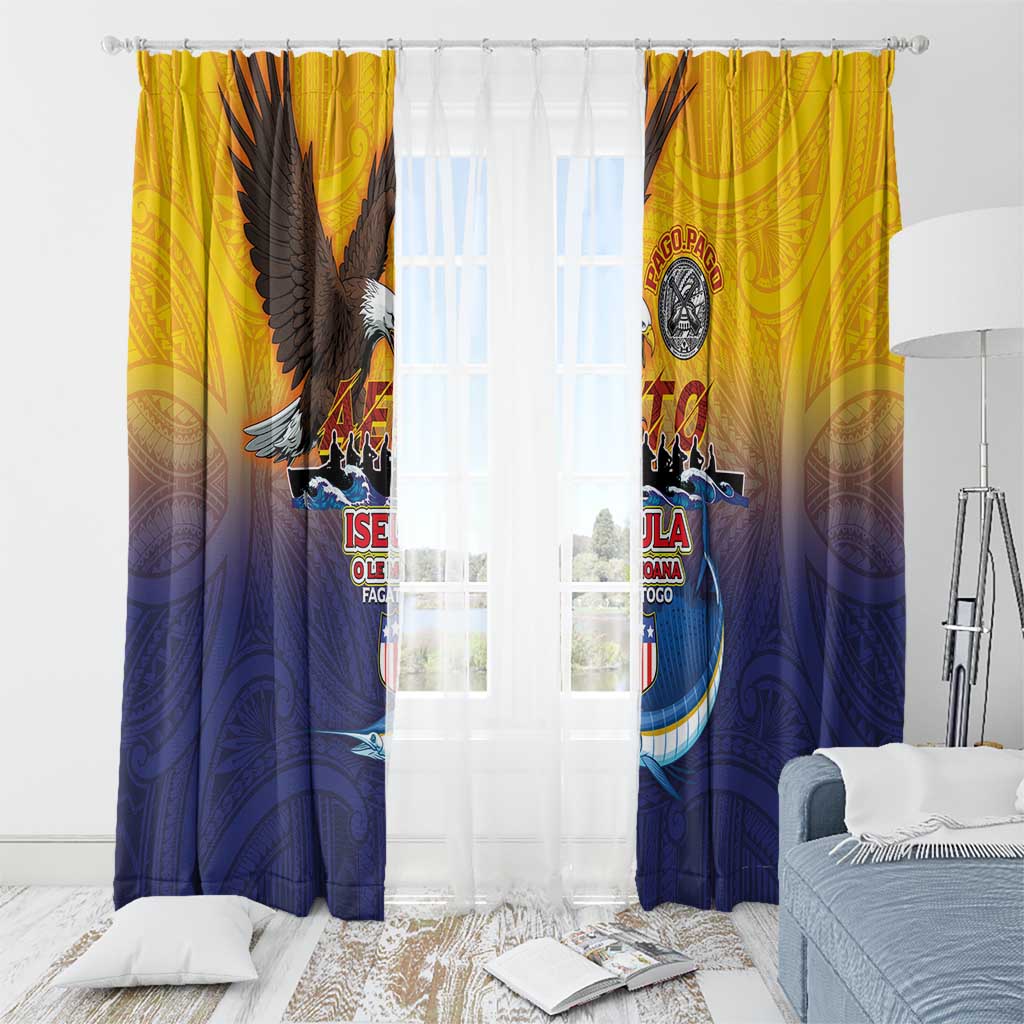 American Samoa Fautasi Window Curtain Bald Eage and Sailfish with Kakau Motifs - Polynesian Pride