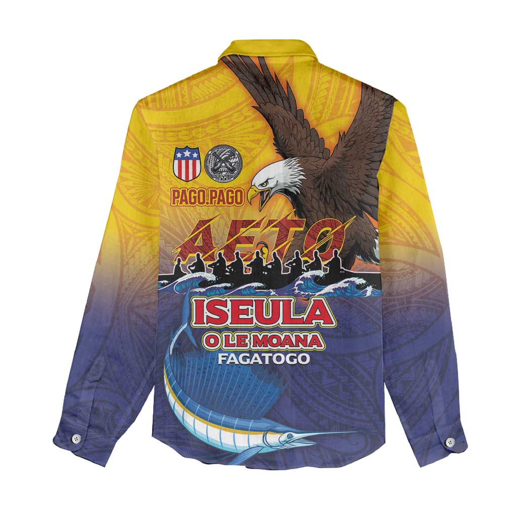 American Samoa Fautasi Women Casual Shirt Bald Eage and Sailfish with Kakau Motifs - Polynesian Pride