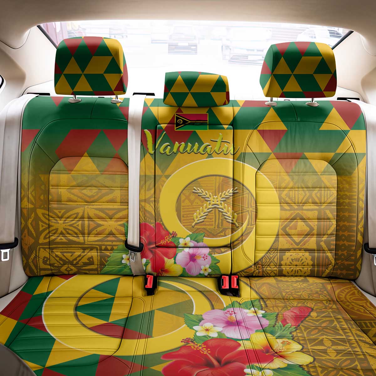 Melanesian Vanuatu Back Car Seat Cover With Tapa Tribal Pattern and Triangle Geometric Tricolor LT03 - Polynesian Pride