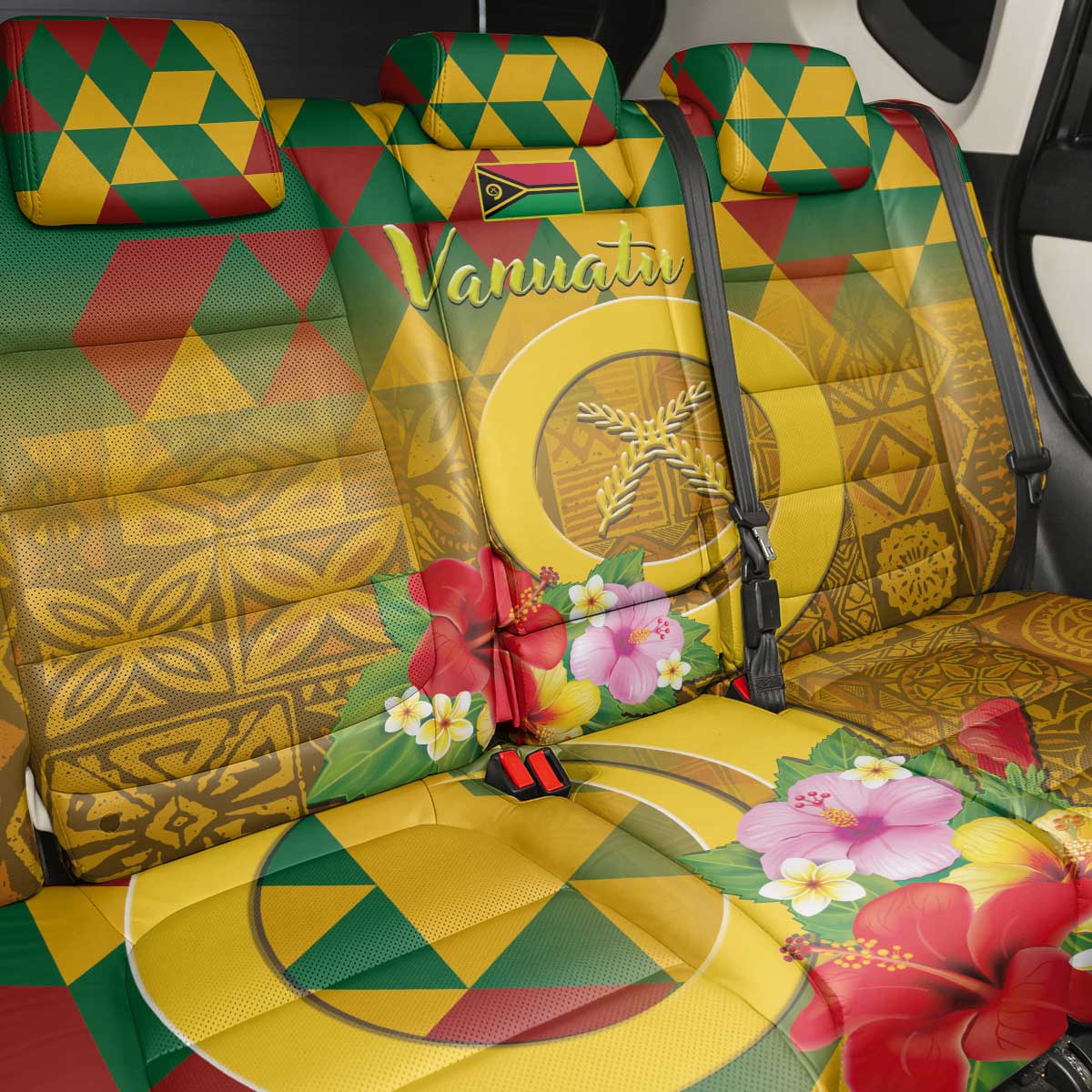 Melanesian Vanuatu Back Car Seat Cover With Tapa Tribal Pattern and Triangle Geometric Tricolor LT03 - Polynesian Pride