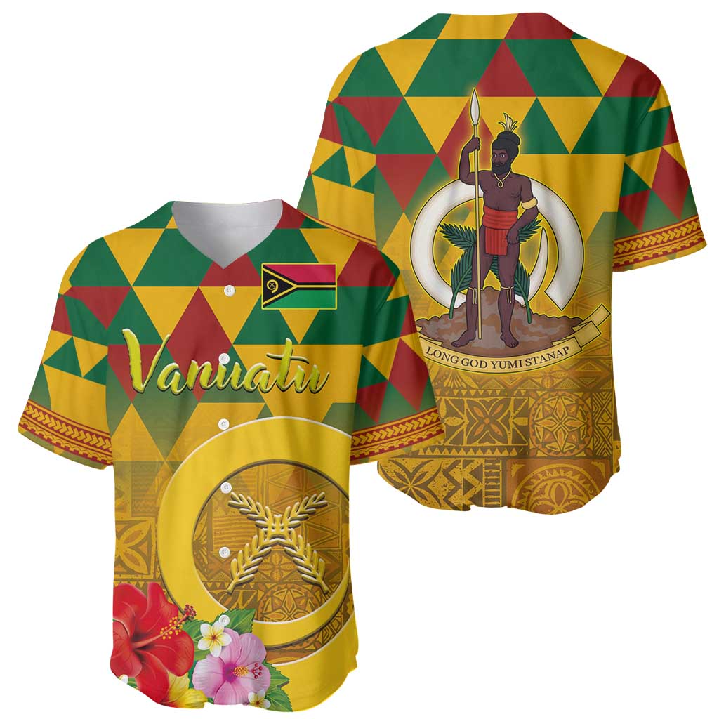 Melanesian Vanuatu Baseball Jersey With Tapa Tribal Pattern and Triangle Geometric Tricolor - Polynesian Pride