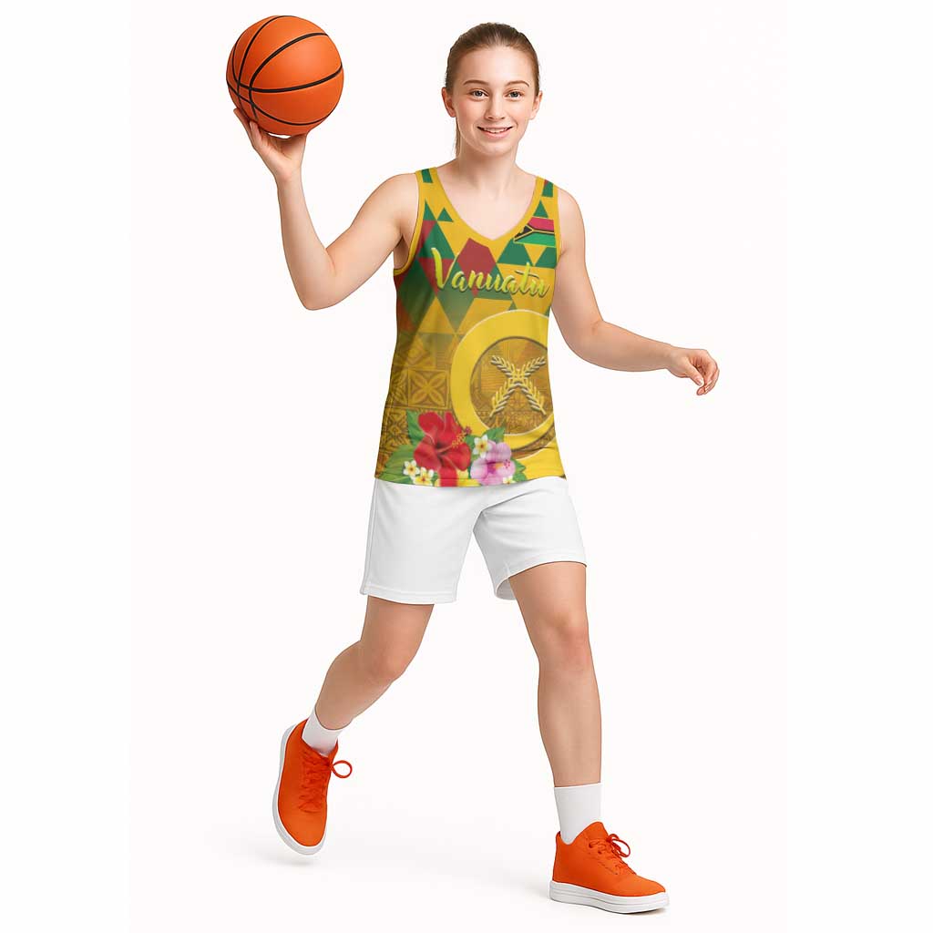 Melanesian Vanuatu Basketball Jersey With Tapa Tribal Pattern and Triangle Geometric Tricolor LT03 - Polynesian Pride