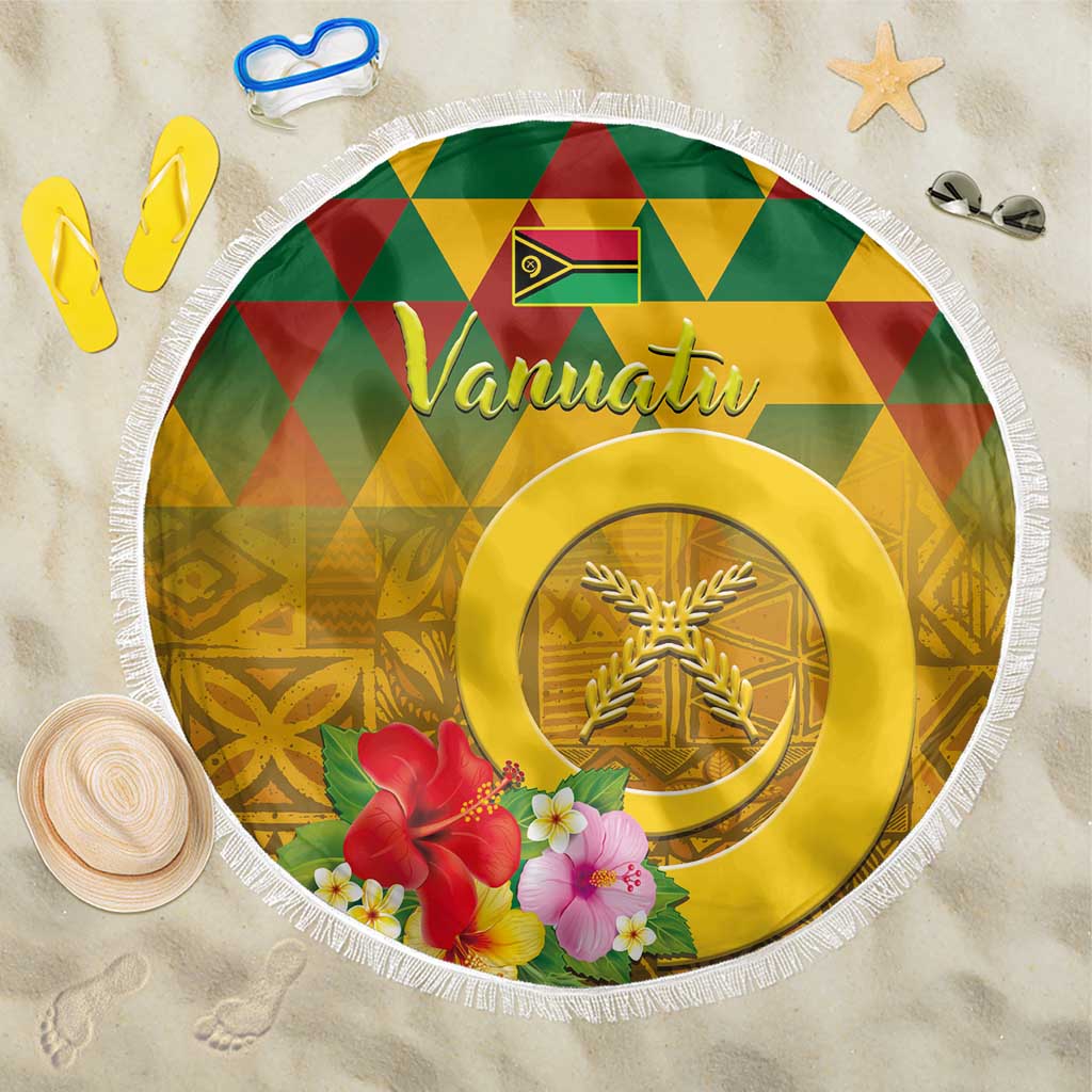 Melanesian Vanuatu Beach Blanket With Tapa Tribal Pattern and Triangle Geometric Tricolor - Polynesian Pride