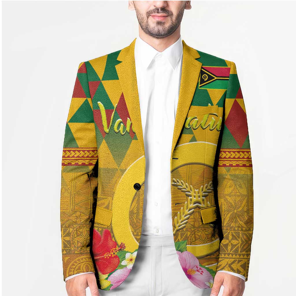 Melanesian Vanuatu Blazer With Tapa Tribal Pattern and Triangle Geometric Tricolor - Polynesian Pride