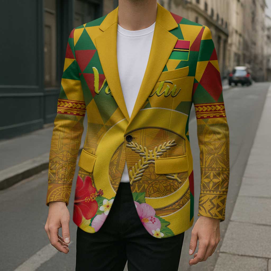 Melanesian Vanuatu Blazer With Tapa Tribal Pattern and Triangle Geometric Tricolor - Polynesian Pride