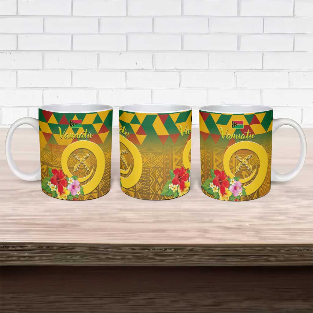 Melanesian Vanuatu Ceramic Mug With Tapa Tribal Pattern and Triangle Geometric Tricolor - Polynesian Pride