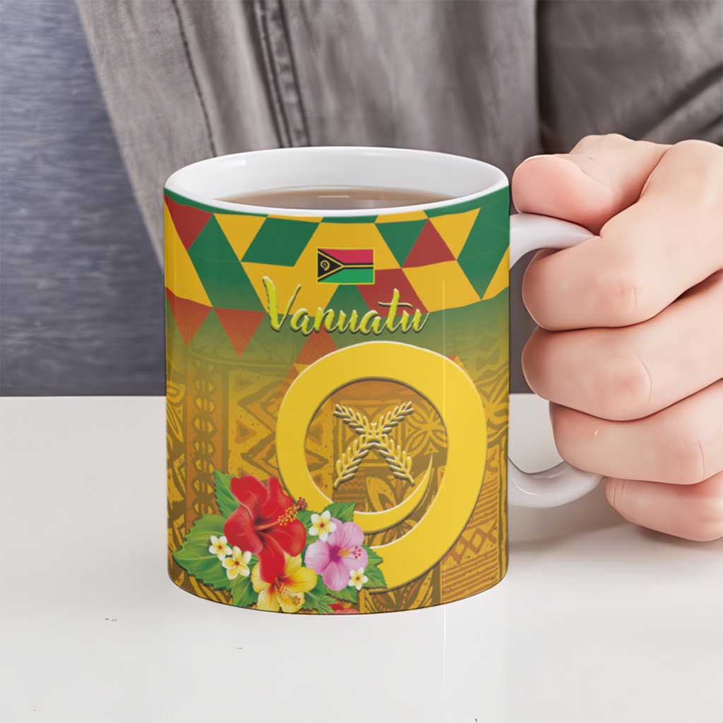 Melanesian Vanuatu Ceramic Mug With Tapa Tribal Pattern and Triangle Geometric Tricolor - Polynesian Pride