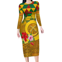 Melanesian Vanuatu Family Matching Long Sleeve Bodycon Dress and Hawaiian Shirt With Tapa Tribal Pattern and Triangle Geometric Tricolor - Polynesian Pride