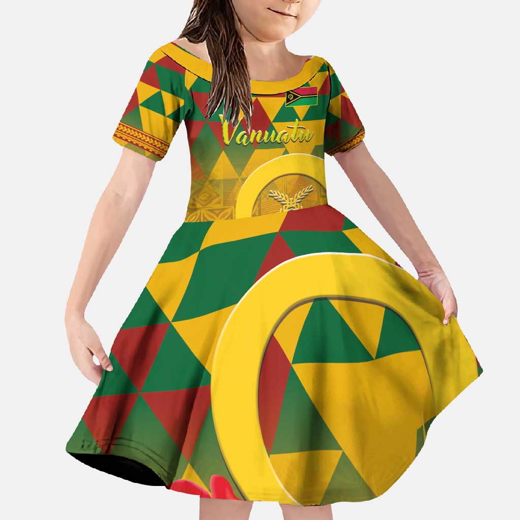 Melanesian Vanuatu Family Matching Off Shoulder Maxi Dress and Hawaiian Shirt With Tapa Tribal Pattern and Triangle Geometric Tricolor - Polynesian Pride