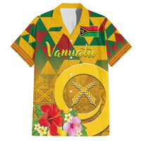 Melanesian Vanuatu Family Matching Off Shoulder Maxi Dress and Hawaiian Shirt With Tapa Tribal Pattern and Triangle Geometric Tricolor - Polynesian Pride