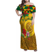 Melanesian Vanuatu Family Matching Off Shoulder Maxi Dress and Hawaiian Shirt With Tapa Tribal Pattern and Triangle Geometric Tricolor - Polynesian Pride