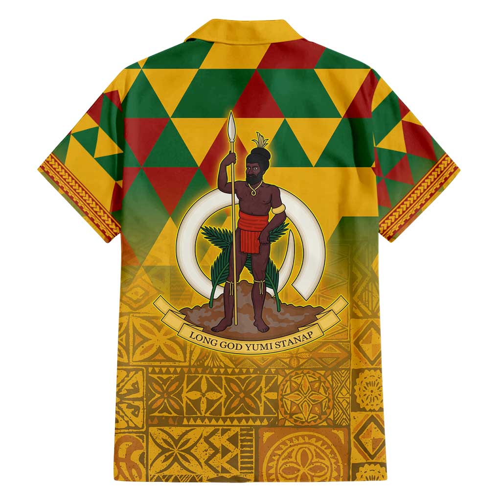 Melanesian Vanuatu Family Matching Off Shoulder Short Dress and Hawaiian Shirt With Tapa Tribal Pattern and Triangle Geometric Tricolor - Polynesian Pride
