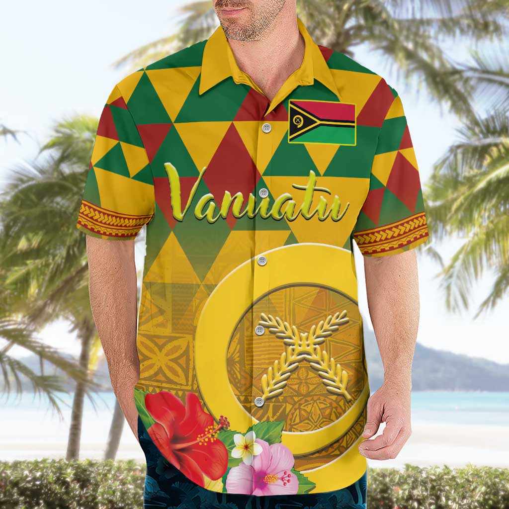 Melanesian Vanuatu Hawaiian Shirt With Tapa Tribal Pattern and Triangle Geometric Tricolor - Polynesian Pride