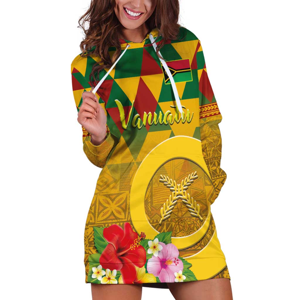 Melanesian Vanuatu Hoodie Dress With Tapa Tribal Pattern and Triangle Geometric Tricolor - Polynesian Pride