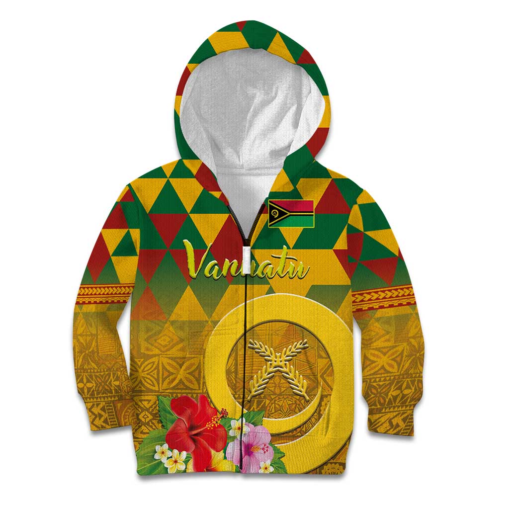 Melanesian Vanuatu Kid Hoodie With Tapa Tribal Pattern and Triangle Geometric Tricolor LT03 Zip Hoodie Yellow - Polynesian Pride