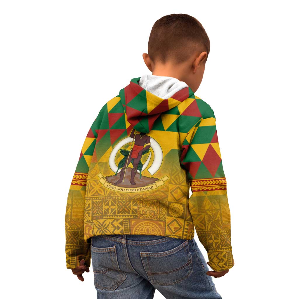 Melanesian Vanuatu Kid Hoodie With Tapa Tribal Pattern and Triangle Geometric Tricolor LT03 - Polynesian Pride