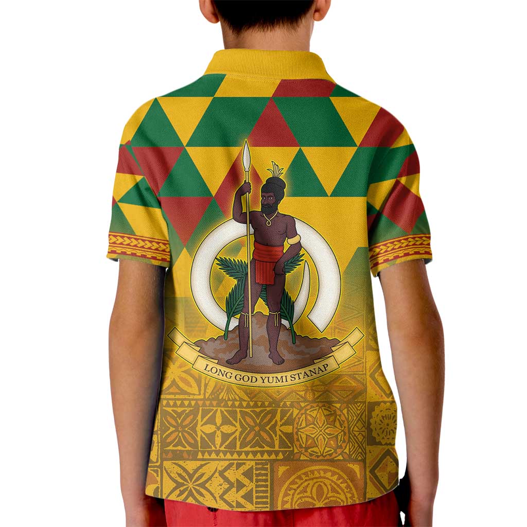 Melanesian Vanuatu Kid Polo Shirt With Tapa Tribal Pattern and Triangle Geometric Tricolor LT03 - Polynesian Pride