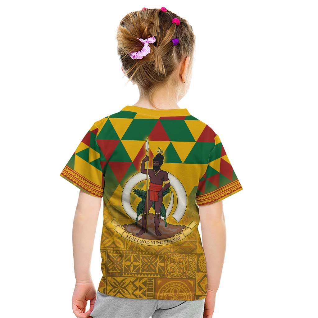 Melanesian Vanuatu Kid T Shirt With Tapa Tribal Pattern and Triangle Geometric Tricolor - Polynesian Pride