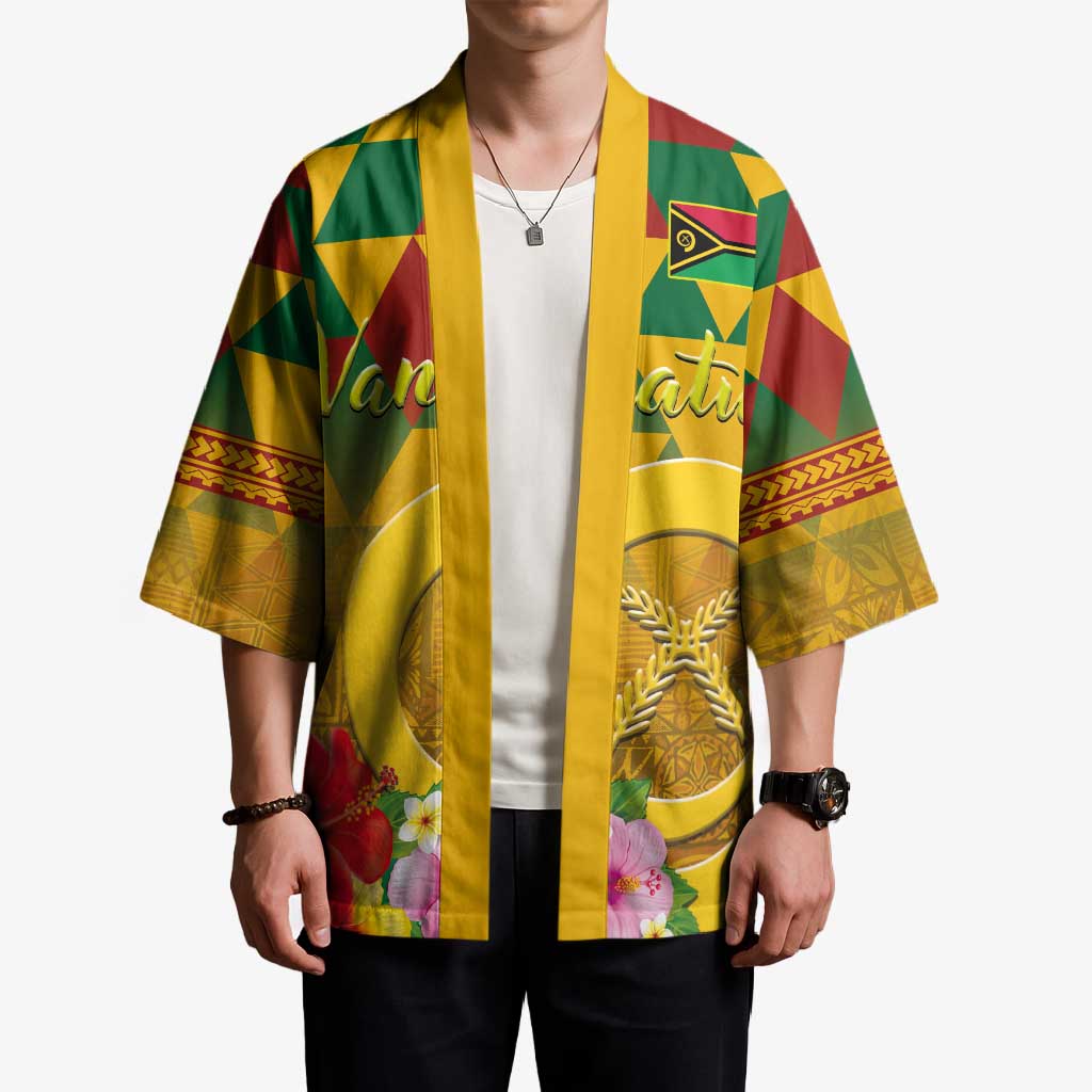 Melanesian Vanuatu Kimono With Tapa Tribal Pattern and Triangle Geometric Tricolor - Polynesian Pride