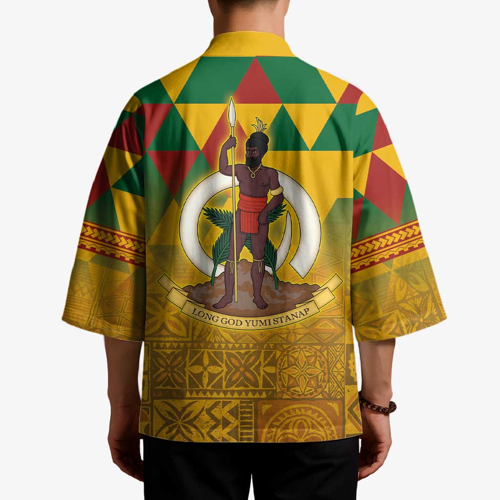 Melanesian Vanuatu Kimono With Tapa Tribal Pattern and Triangle Geometric Tricolor - Polynesian Pride