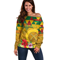 Melanesian Vanuatu Off Shoulder Sweater With Tapa Tribal Pattern and Triangle Geometric Tricolor - Polynesian Pride