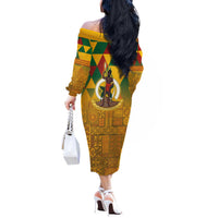 Melanesian Vanuatu Off The Shoulder Long Sleeve Dress With Tapa Tribal Pattern and Triangle Geometric Tricolor - Polynesian Pride