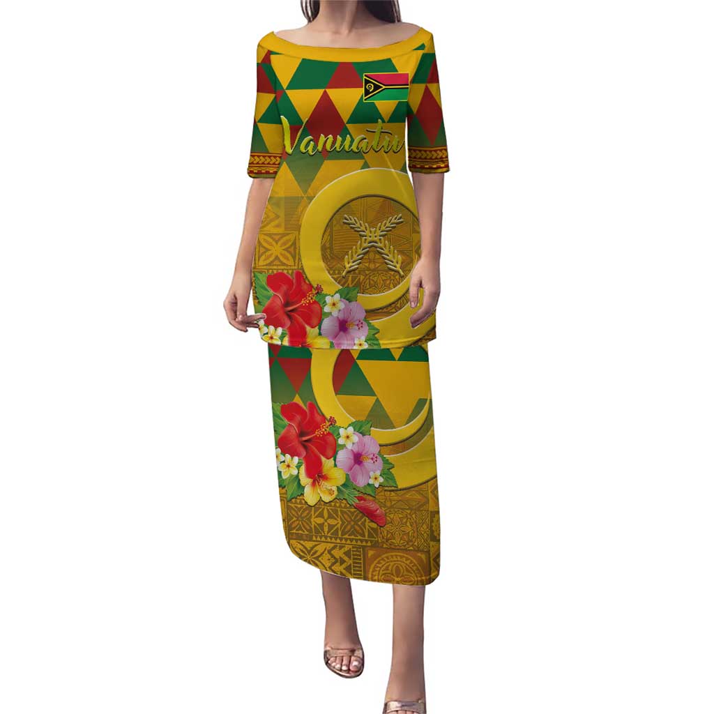 Melanesian Vanuatu Puletasi With Tapa Tribal Pattern and Triangle Geometric Tricolor - Polynesian Pride