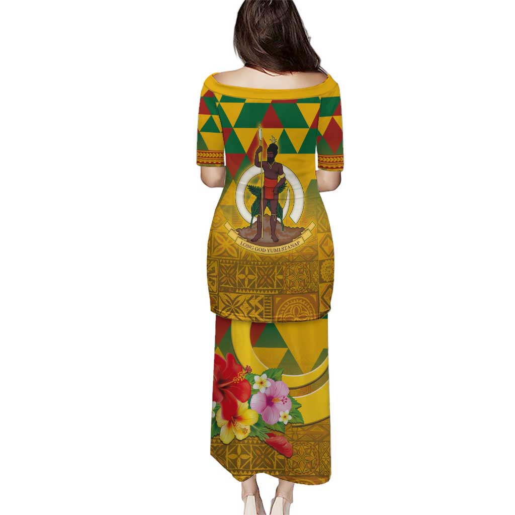 Melanesian Vanuatu Puletasi With Tapa Tribal Pattern and Triangle Geometric Tricolor - Polynesian Pride