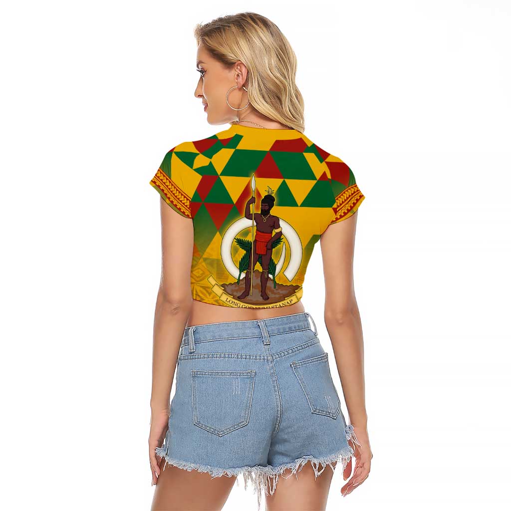 Melanesian Vanuatu Raglan Cropped T Shirt With Tapa Tribal Pattern and Triangle Geometric Tricolor - Polynesian Pride