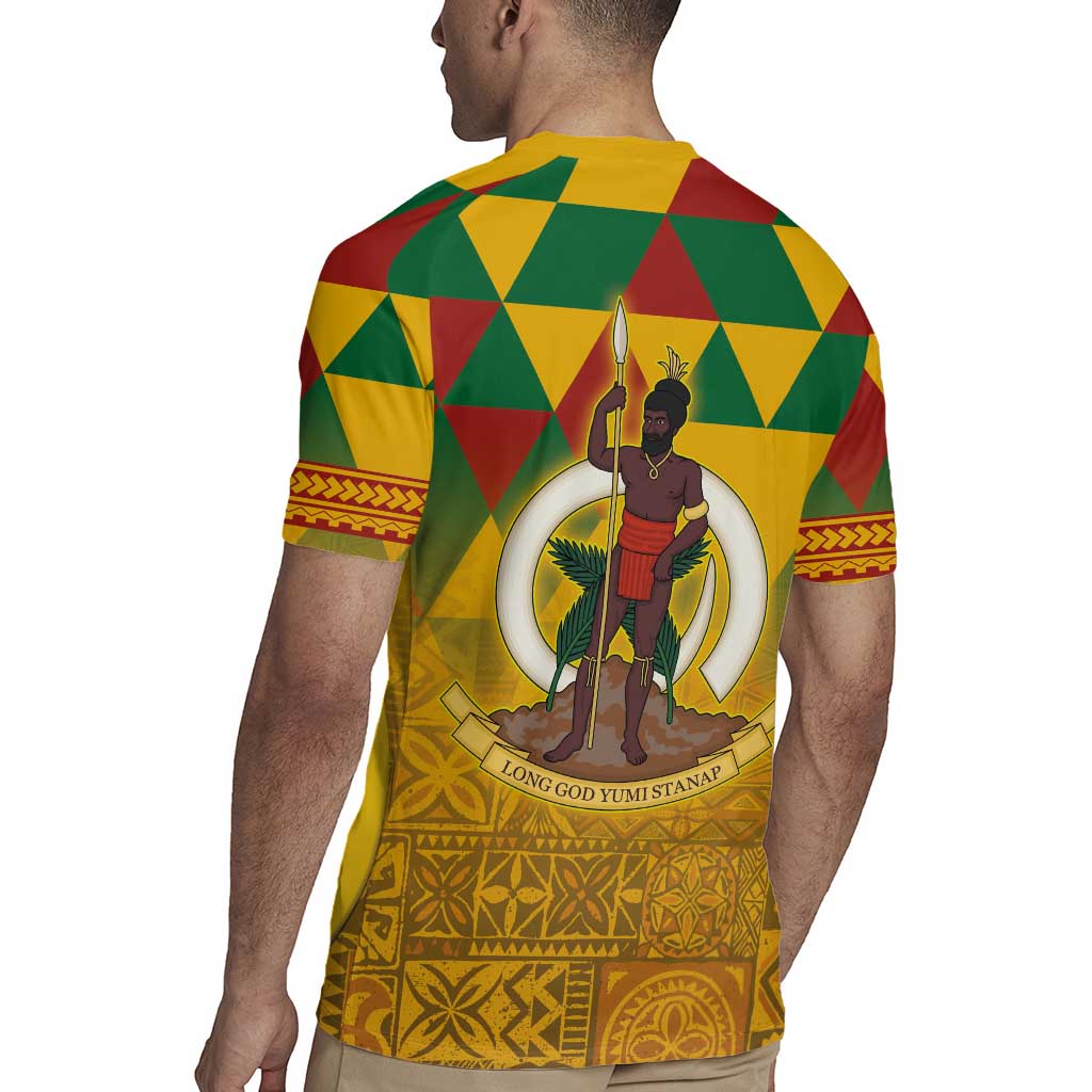Melanesian Vanuatu Rugby Jersey With Tapa Tribal Pattern and Triangle Geometric Tricolor - Polynesian Pride