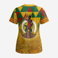 Melanesian Vanuatu Scrub Top With Tapa Tribal Pattern and Triangle Geometric Tricolor - Polynesian Pride