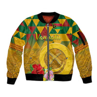 Melanesian Vanuatu Sleeve Zip Bomber Jacket With Tapa Tribal Pattern and Triangle Geometric Tricolor - Polynesian Pride