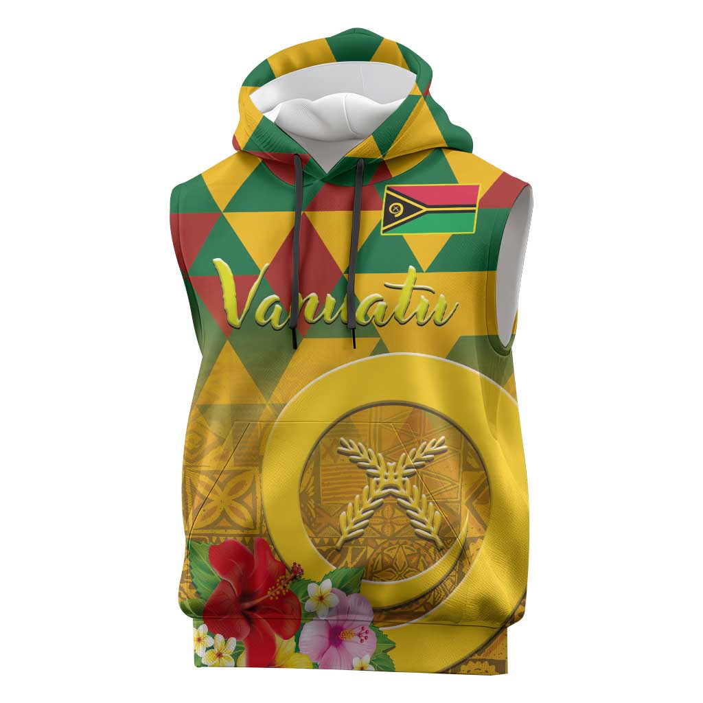Melanesian Vanuatu Sleeveless Hoodie With Tapa Tribal Pattern and Triangle Geometric Tricolor LT03 Yellow - Polynesian Pride