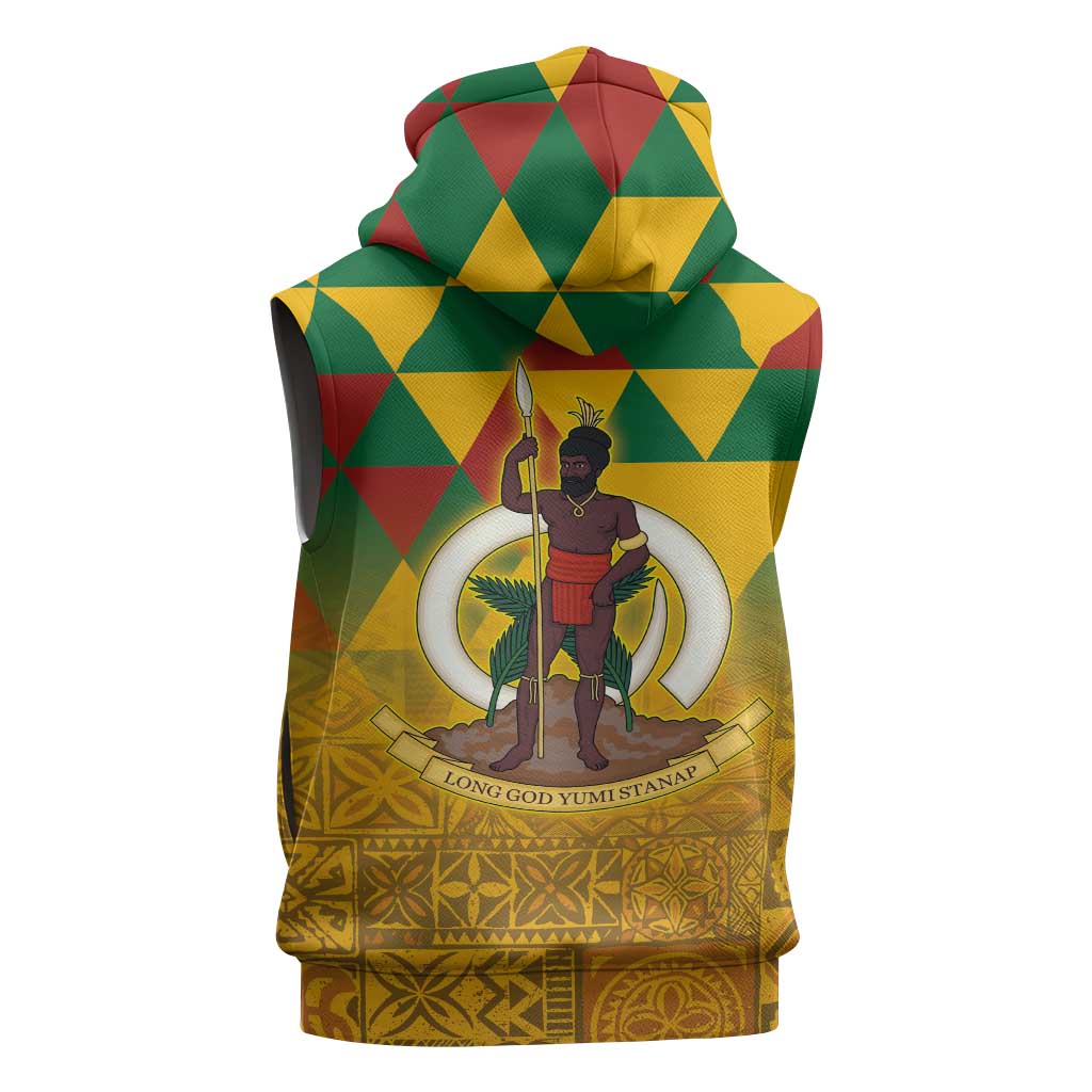 Melanesian Vanuatu Sleeveless Hoodie With Tapa Tribal Pattern and Triangle Geometric Tricolor LT03 - Polynesian Pride