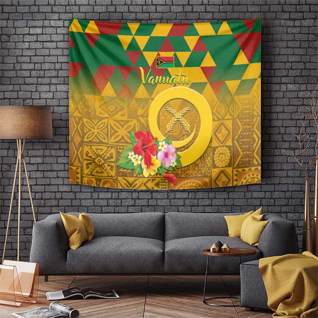Melanesian Vanuatu Tapestry With Tapa Tribal Pattern and Triangle Geometric Tricolor LT03 Yellow - Polynesian Pride