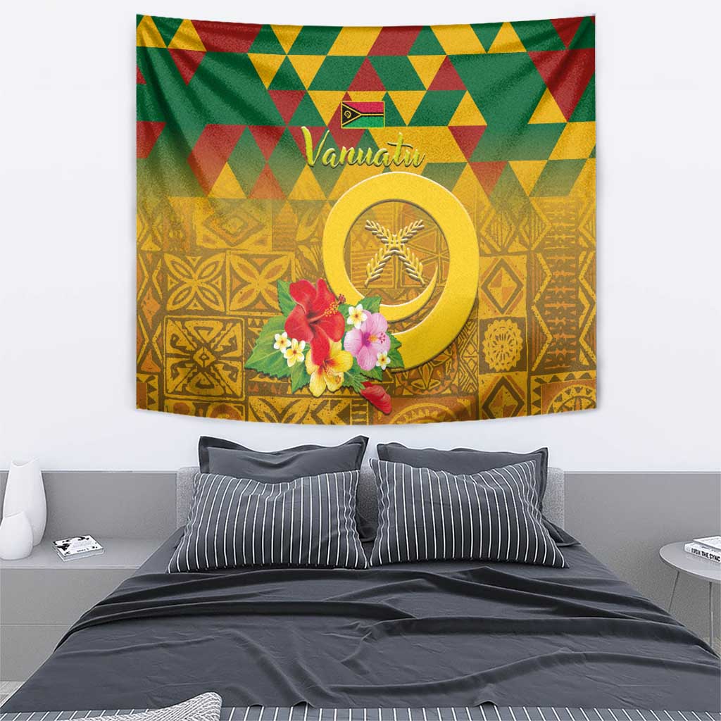 Melanesian Vanuatu Tapestry With Tapa Tribal Pattern and Triangle Geometric Tricolor LT03 - Polynesian Pride