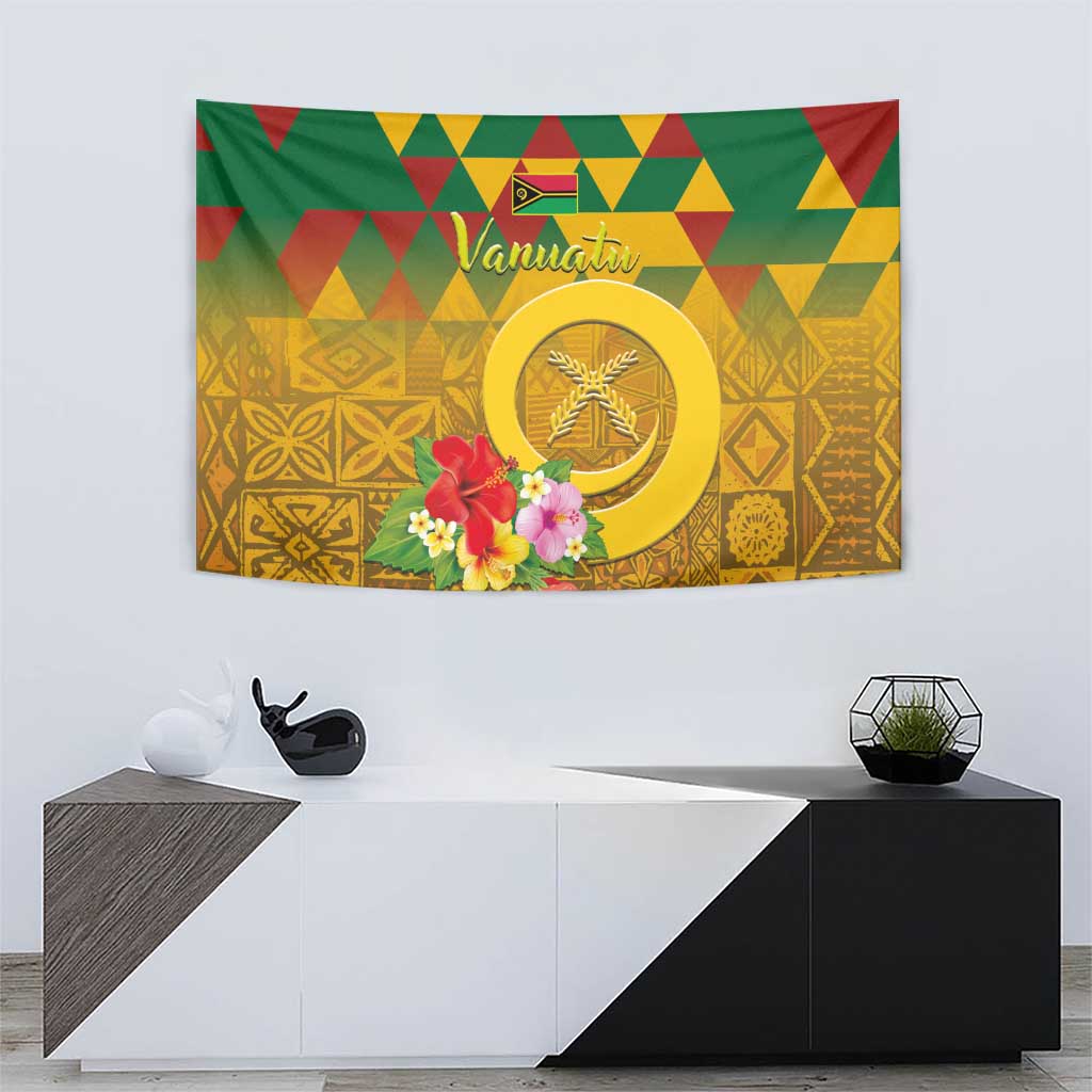 Melanesian Vanuatu Tapestry With Tapa Tribal Pattern and Triangle Geometric Tricolor LT03 - Polynesian Pride