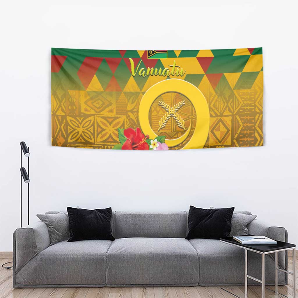 Melanesian Vanuatu Tapestry With Tapa Tribal Pattern and Triangle Geometric Tricolor LT03 - Polynesian Pride