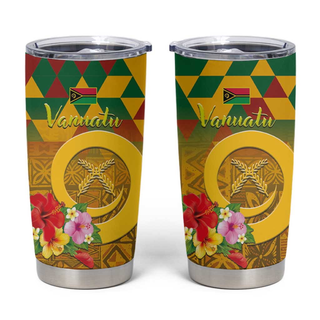 Melanesian Vanuatu Tumbler Cup With Tapa Tribal Pattern and Triangle Geometric Tricolor LT03 Yellow - Polynesian Pride