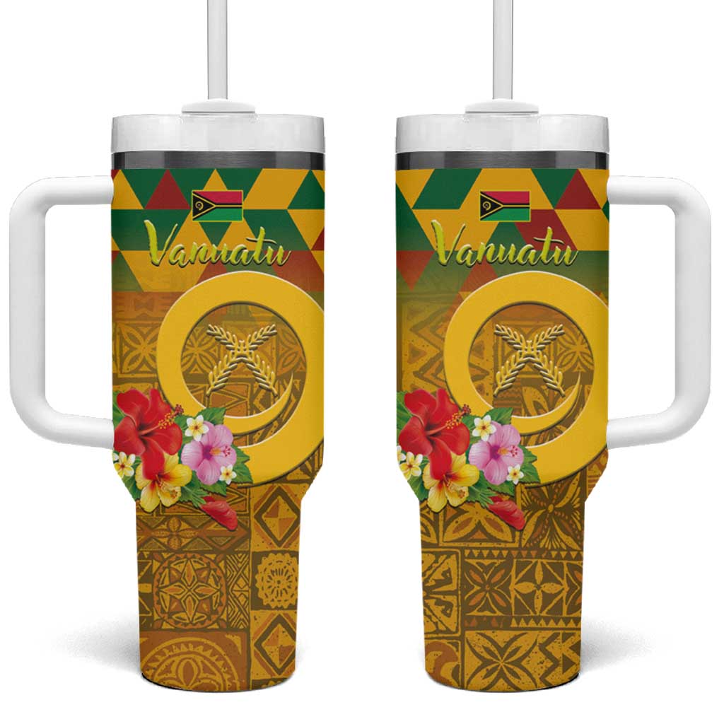 Melanesian Vanuatu Tumbler With Handle With Tapa Tribal Pattern and Triangle Geometric Tricolor - Polynesian Pride